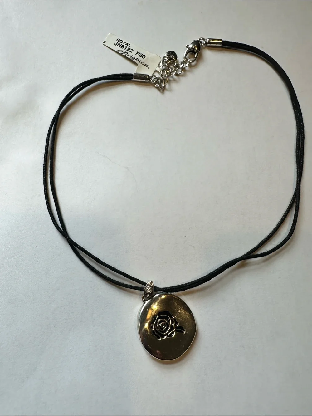 Brighton Silver Rose Pendant Necklace with Black Cord